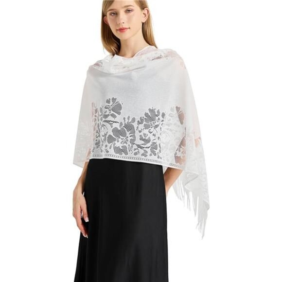 Lace Floral Shawls Wraps White2 - Picture 1 of 6